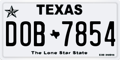 TX license plate DOB7854