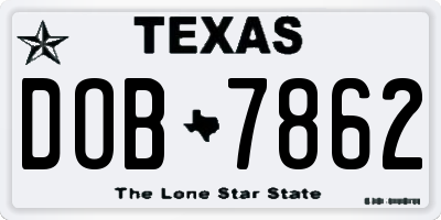 TX license plate DOB7862