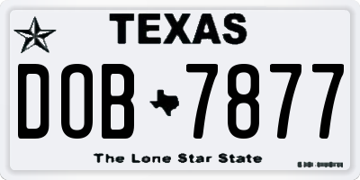 TX license plate DOB7877