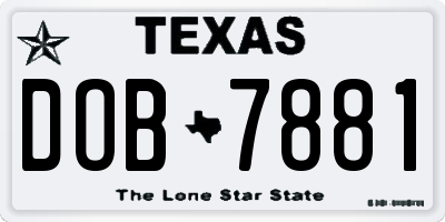 TX license plate DOB7881