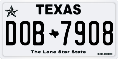 TX license plate DOB7908