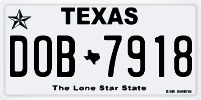 TX license plate DOB7918