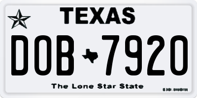 TX license plate DOB7920