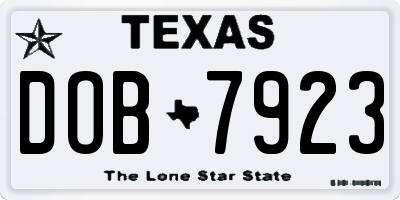 TX license plate DOB7923