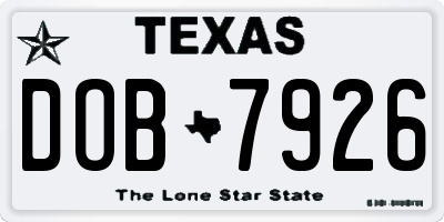 TX license plate DOB7926