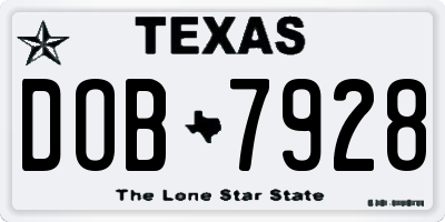 TX license plate DOB7928