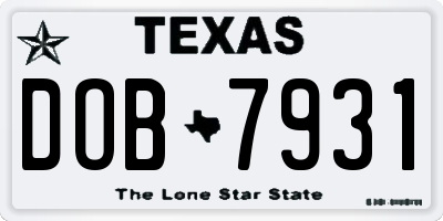 TX license plate DOB7931