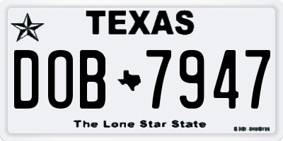 TX license plate DOB7947