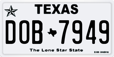 TX license plate DOB7949