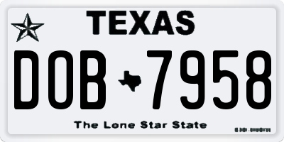 TX license plate DOB7958