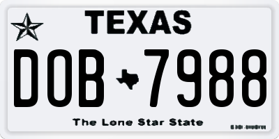 TX license plate DOB7988
