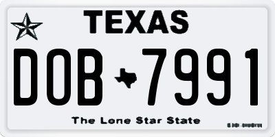 TX license plate DOB7991