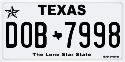TX license plate DOB7998