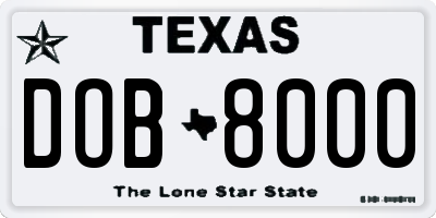 TX license plate DOB8000