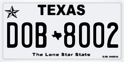 TX license plate DOB8002