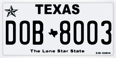 TX license plate DOB8003