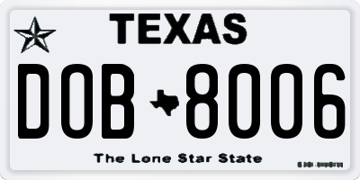 TX license plate DOB8006