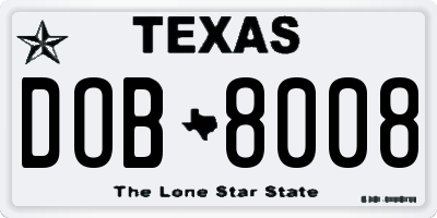 TX license plate DOB8008