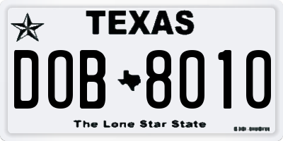 TX license plate DOB8010