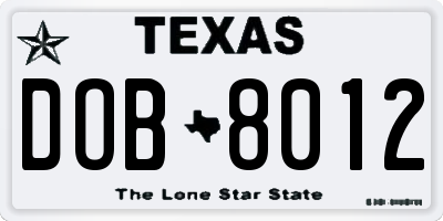 TX license plate DOB8012