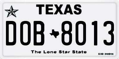 TX license plate DOB8013