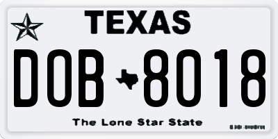 TX license plate DOB8018