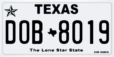 TX license plate DOB8019