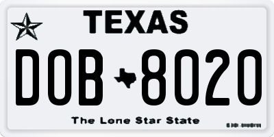 TX license plate DOB8020