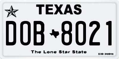 TX license plate DOB8021