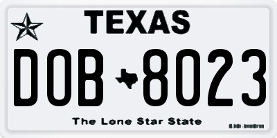 TX license plate DOB8023