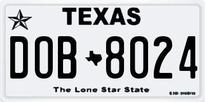 TX license plate DOB8024