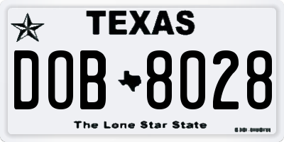 TX license plate DOB8028