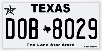 TX license plate DOB8029