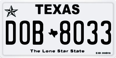 TX license plate DOB8033