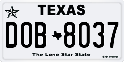TX license plate DOB8037