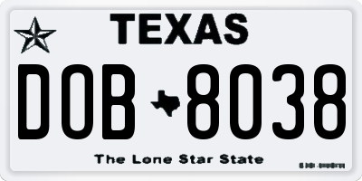 TX license plate DOB8038