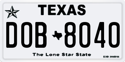 TX license plate DOB8040