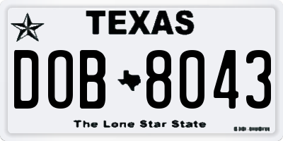 TX license plate DOB8043