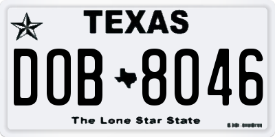 TX license plate DOB8046