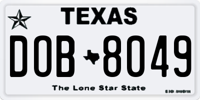 TX license plate DOB8049