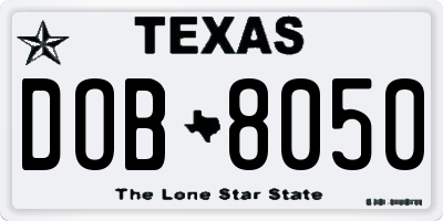 TX license plate DOB8050
