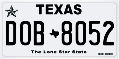 TX license plate DOB8052