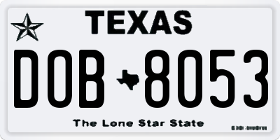 TX license plate DOB8053