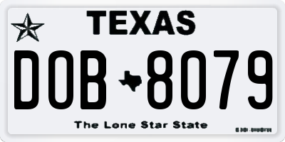 TX license plate DOB8079