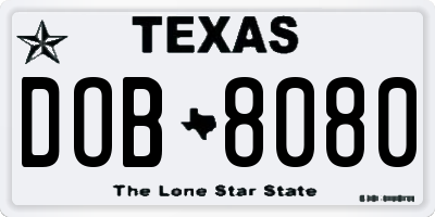 TX license plate DOB8080