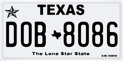 TX license plate DOB8086