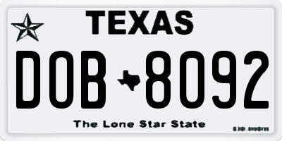 TX license plate DOB8092