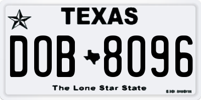 TX license plate DOB8096