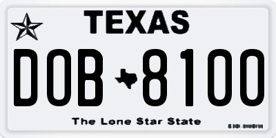 TX license plate DOB8100