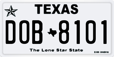 TX license plate DOB8101